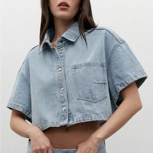 Zara Cropped Denim Shirt, Sz XS/S